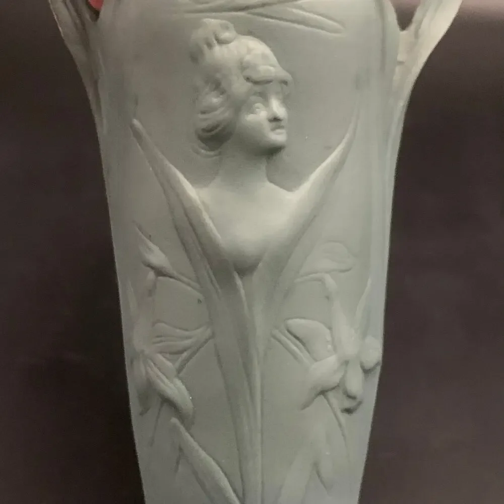 1910’s Schafer & Vater German Art Nouveau Jasperware Bisque Porcelain Bud Vase